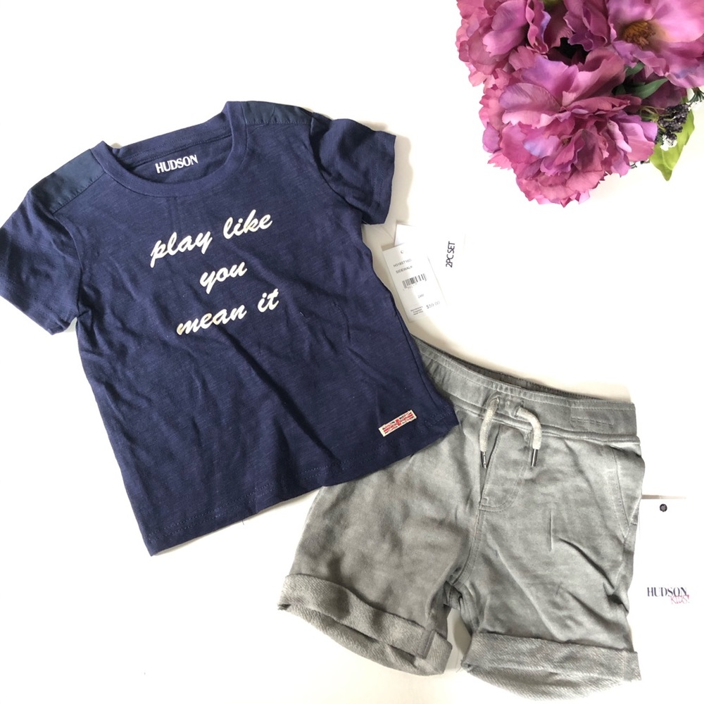 Hudson Jeans Sidewalk Cotton Slub Tee & Shorts - Picture 1 of 9